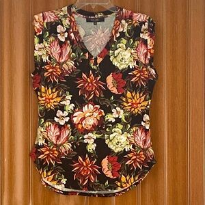 Rachel Roy Black and Orange Fitted Sleeveless Blouse Size M